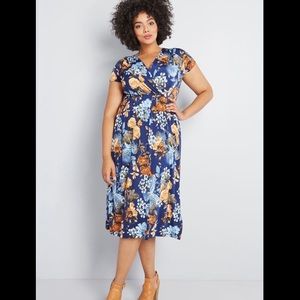 ModCloth blue floral midi dress XL plus size